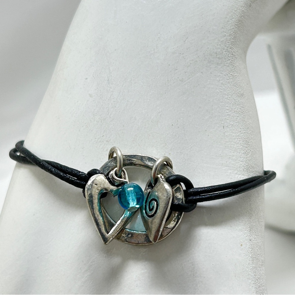 Basic Spirit, silver Leather Glass Bead Bracelet, Handcrafted In Canada, NWT